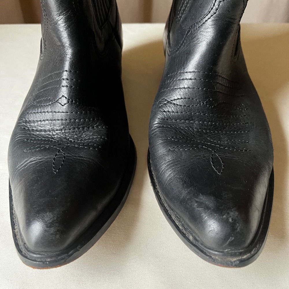 Vintage Feather & Son Black Leather Western Ankle Boots Women's 10M Cowboy - Picture 2 of 11